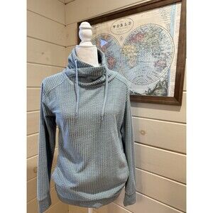 Columbia Women Soft Textured Cowl Neck Sweatshirt Pockets Light Blue XS Gorpcore